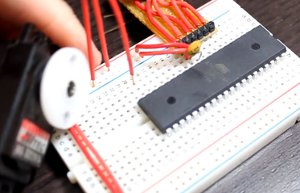 image of the breadboarded circuit with the servo plugged into the breadboard